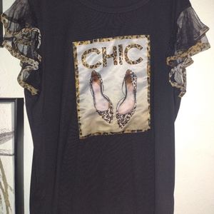 Sheer sleeve leopard print high heel shirt